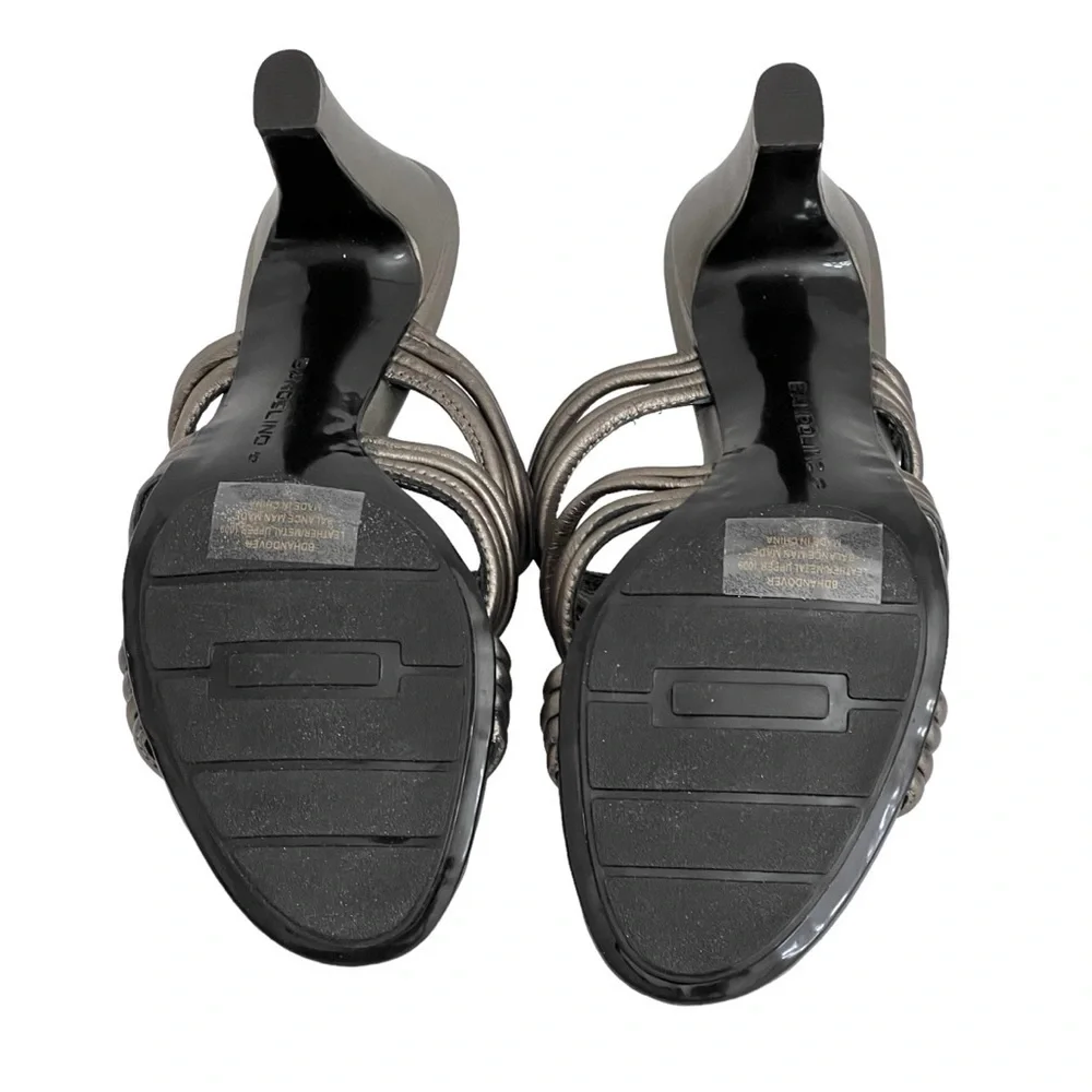 Bandolino Heels Slip On Sandals Dark Pewter Silver Accents Leather/Metal‎ Upper